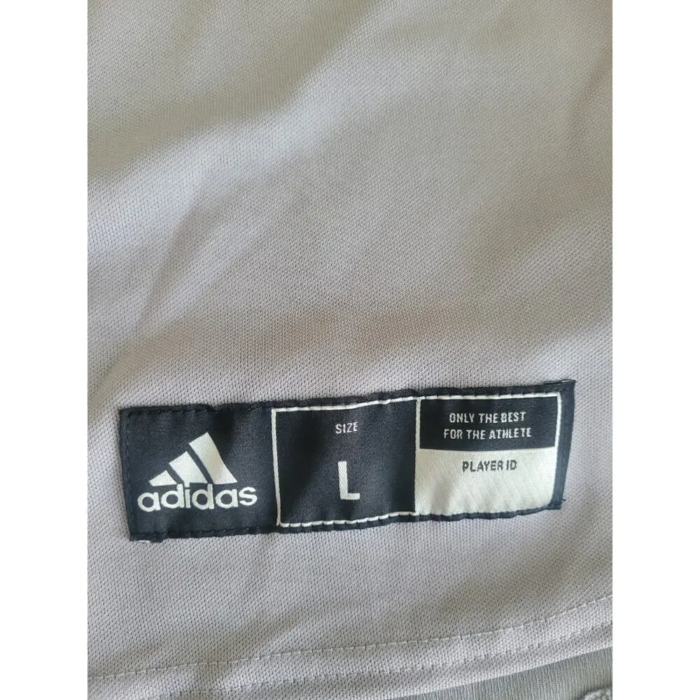 Adidas Baseball Men's Shirt Gray Size L Short Sleeve‎ Button Up Logo Polyester